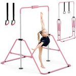 GYMMAGE Gymnastics Bars with Pad, Junior Training Kip Bar Gymnastics Equipment for Home Garden, Adjustable Height Gymnastic Folding Horizontal Bar with Gymnastic Rings for Kid Boys Girls