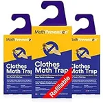 MothPrevention Powerful Moth Traps only for Clothes, Closets | Refillable | 3-Pack | Odor-Free & Natural | Moth Pheromone Traps for House
