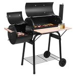 Outdoor Patio Barbecue Cooker with Side Fire Box, Portable Backyard Steel BBQ Oven with Wheels, Charcoal Grill and Offset Smoker with Diameter 15cm Plastic Wheel, for Camping Picnic,Party