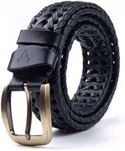 VOGARD Mens Braided Genuine Leather Original Branded Belt | Woven Leather Belt for Casual Pants with Brass Buckle| Micro Adjustable (Blue)