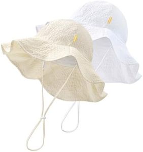 HONGTEYA Baby Sun Hat Toddler Girl Beach Hat Adjustable Outdoor Summer Hat Sun Protection Wide Brim Infant Kids White/Beige