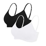 Vertvie Women Sports Bra Comfort Seamless Bras Wireless Padded Mini Camisole Tops Adjustable Strap Bralettes Vest Yoga Sleeping Bra for Women Girls(Black+ White,Tag S/EU XS)