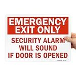 SmartSign Adhesive Vinyl Label, Legend"Emergency Exit Alarm Sounds If Door is Opened", 10" High X 14" Wide, Red on White