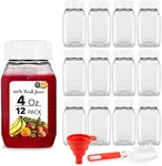 4 Ounce Mini Bottles for Mini Fridge, Reusable Juice Containers with White Caps, Small Bottle for Liquids in Kids Lunch Box, Clear Empty Plastic Container with Lids for Juicing (12 Pack)