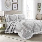 Lush Decor, Gray Lucianna Ruffle Edge Cotton 3 Piece Bedspread Set, Full/Queen