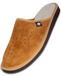 FOOTHUGS Men's Slippers Memory Foam Plantar Fasciitis Orthotic Leather Mens Mule Slippers | Arch Support Slippers For Men | Regular Fit (10UK/44EU, Carmel)