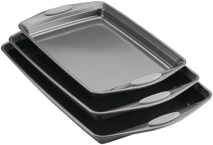 Rachael Ray Nonstick Bakeware Set with Grips, Nonstick Cookie Sheets / Baking Sheets - 3 Piece, Gray with Sea Salt Gray Grips