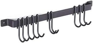 Wallniture Gourmet Kitchen Rail with 10 Hooks, Wall Mounted Wrought Iron Hanging Utensil Holder Rack with Black 17 Inch