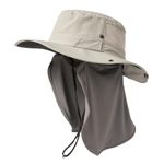 TOP-EX XL/XXL Mens Sun Hat with Sunglass Lock UV Protection Wide Brim Summer Hats with Neck Flap Waterproof Outdoor Fishing Hiking Safari Packable 94603_Grey M/L