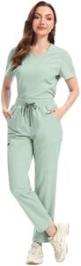 niaahinn Scrub for Women – Scrub Top with Stretchy Rib-Knit Back & Cargo Pants, Ultra Soft Medical Uniforms for Nurse (XL,Olive)