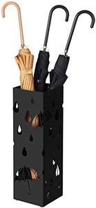 SONGMICS Umbrella Stand, Metal Square Umbrella Holder for Entryway, with Water Tray and 4 Hooks, 6.1 x 6.1 x 19.3 Inches, Black ULUC49B