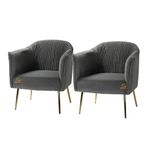 Nature Wood Decor Tufted Barrel Chair (Set of 2) Fabric Velvet Accent Chair for Living Room, Drawing Room, Bedroom & Office (Grey)