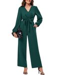 JASAMBAC Jumpsuits For Women Uk，Long Sleeve Jumpsuit Wide Leg Jumpsuits Festival Outfit One Piece Casual Jumpsuits V Neck&High Waist Romper Travel Outfits With Pockets