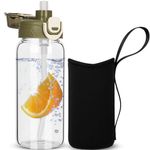 DEARRAY 600ml Glass Water Bottle with Straw & Neoprene Sleeve 0.6l BPA free Glass Drinking Bottle Leakproof