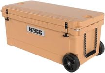 Ice Cooler with Wheels and Handle - 110qt Peach Fizz, Wheeled Cooler, Insulated Ice Chest with Wheels and Handle for Fishing and Camping with Dry Storage, Bottle Openers, and Cupholders