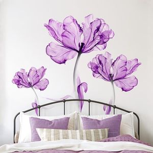 Tanlaby Purple Lotus Wall Stickers, Large Floral Wall Decals Lotus Blossom Wall Decal Removable Mural Wall Art Sticker for Living Room Bedroom Office Sofa TV Background Home Wall Decor