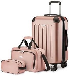Amazon Basics Ensemble de Bagages Rigides, 3 Pièces, Bagage Cabine, Sac Fourre-Tout de Voyage Compact, Extensible, 4 roulettes Pivotantes, Or Rosé