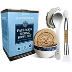 Bare Essentials Living - Clay Face Mask Mixing Bowl Set, Skin Care Kit Facial Bowls with Bamboo Lid, Face Mask Spoon, & Dual Sided Face Mask Brush Applicator for DIY Facials & Hair Mask (Blue Floral)