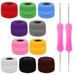 Kurtzy Colourful Crochet Yarn (10 Balls) - 2 Crochet Hooks Included (1mm & 2mm) - Each Thread Ball Weighs (20g/0.70oz) - Total of 1500m/1640 Yards of Coloured Cotton Yarn