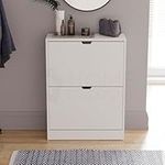 Vida Designs 2 Drawer Shoe Cabinet, Space Saving Shoe Storage Cupboard with 2 Flip Drawers, Hallway ad Living Room Furniture 100% FSC certified (White)