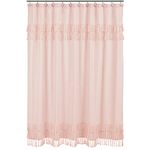 Sweet Jojo Designs Pink Boho Bohemian Bathroom Fabric Bath Shower Curtain - Solid Color Blush Shabby Chic Luxurious Luxury Elegant Vintage Designer Boutique Tassel Fringe