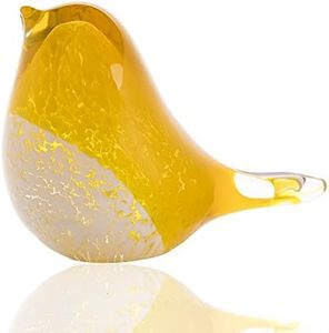 QFkris Qf Handmade Bird Blown Glass Figurine Gift for Christmas, Birthday Home Decor Yellow Paper Weight