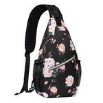 MOSISO Sling Backpack, Multipurpose Travel Hiking Daypack Camellia Rope Crossbody Shoulder Bag, Black