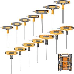 MULWARK 14 PC T-handle Allen Wrench Set Metric and Standard with T Handle Hex Key and Long Hex Driver Set |Christmas Gift|Wall-Mounted Storage Box, Clear Marking, Two-Tip Design, and Chamfered Tips