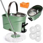 Myiosus Mop and Buckets Sets, Microfiber Spin Mop with 5 Reusable Pads & 145cm Stainless Steel Handle, Foot Pedal Mop Bucket for Hard Wood Tile Laminate Floors, Send 5 Cleaning Cloths