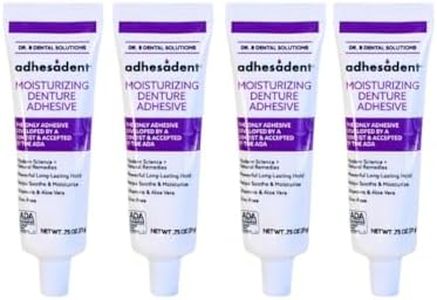 Dr. B Dental Solutions Adhesadent Moisturizing Denture Adhesive - Secure Denture Glue with Strong Grip & Natural Taste - Zinc-Free Dental Adhesive for Dentures - Travel Size 0.75 oz (4 Pack)
