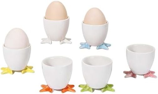 Set of 6 Ceramic Egg Cups with Colorful Duck Feet - Adorable Egg Holder for Fridge, Countertop or Table, Decorative Boiled Egg Tray, Unique Gift for Kitchen & Breakfast Lovers