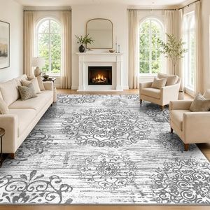 HEBE Washable Area Rug - 9'x12' Non Slip Soft Distressed Medallion Bedroom & Living Room Accent Throw Vintage Entry Floor Carpet for Dining Room & Bathroom