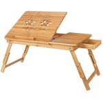 Snazzy Bamboo Wood Extra Large Multi Tasking Height Adjustable Foldable Portable Laptop Table, Activity Table/Study Table/Writing Study On Bed Table for Home (55 * 35 * 22-30)