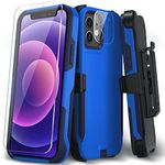 Xmon Case for iPhone 12 and 12 Pro, Heavy Duty Rugged Case Belt Clip Holster Kickstand Protective Cover [Shockproof] Compatible with Apple iPhone 12 and iPhone 12 Pro (Blue)