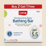 LuvLap Moisturizing Baby Bathing Bar, Baby soap with pH 5.5, with Shea Butter, Avocado, Olive Oil & Oatmeal, Paraben free, Dermatologically tested, with soap tray, 75g (pack of 3), Buy 2 Get 1 Free