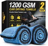 SMINDER 2-Pack 1200 GSM Car Drying Towels – Microfiber Towels for Cars (36" x 24"), Ultra-Absorbent, Streak-Free, Scratch-Free, No Water Spots, Double-Twist Pile & Edgeless Design(Blue)