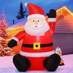 Comin 4 FT Christmas Inflatable Santa Claus with Built-in LED Light, Light up Santa Sitting Raising Hand Outdoor Christmas Decoration, Blow UP Yard Decoration for Xmas Garden Lawn Party Yard