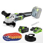 WORKPRO 20V Cordless Angle Grinder 125mm, 7500rpm, 4.0Ah Lithium-ion Battery and Fast Charger, 5PCS Cutting Wheels Included