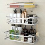 stusgo Shower Caddy Wall Mount Bathroom, Adhesive Shower Shelves for Inside Shower with Double Soap Dish Holder with 4 Hooks,No Drilling Shower Storage,SUS304 Stainless Steel,3 Pack