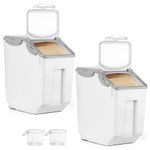 ABOUT SPACE 15-Kg Rice Dispenser (2 Pack) Airtight Rice Storage Container with Measuring Cup - Rice Barrel Dispenser -Moisture Proof Kitchen Organiser for Cereals, Pulses & Pet Food- Grey, Plastic