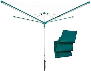 Leifheit Linomatic 600 Deluxe Dryer 60m Rotary Clothesline with Cover, Retractable Washing Line, Rust-Free Aluminium Outdoor Clothes Horse, Turquoise