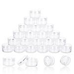 5 Gram Sample Containers with Lids, 25 Count 5ML Clear Sample Jars, Empty Lip Balm Containers with Lids, Small Makeup Travel Containers for Glitter, Lotion, Cream, Beads, with Labels, Mini Spatulas