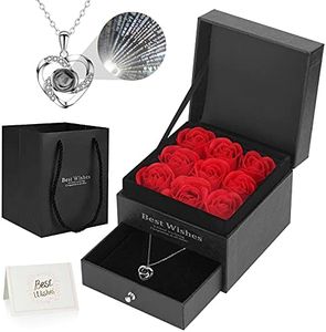 Ozrpn Rosa Eterna Natural Preservada con Collar,Regalos Originales para Mujer, Regalo de Cumpleaños de Aniversario Dia de la Madre Dia de San Valentín para Mamá Novia Hermana