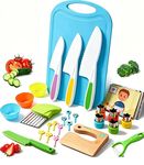 Kids Knife Set - Toddlers Safe Knife Set Kitchen Tools for Real Cooking - Montessori Wood Knives Sets with Y-Peeler Cutting Board Fruit Vegetable Crinkle Cutters Shapes
