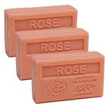 Maison du Savon de Marseille - French Soap made with Organic Shea Butter - Moisturizing for Soft Skin - Rose Fragrance - 125 Gram Bars - Set of 3