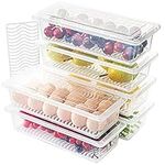 SOUJOY 6 Pack Produce Saver Container, 1.5L Food Storage Containers for Fridge with Lid, Stackable Fruits Storage Keeper with Removable Drain Plate for Vegetables, Meat, Fish Fresh and Dry