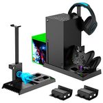 FASTSNAIL 5in1 Vertical Cooling Stand with Cooling Fan for Xbox Series X, for xbox series x accessories with 2x1400mAh Batteries, Dual Controller Charging Dock Station & Headset Stand & 10 Game Slots