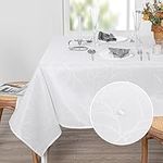 MYSKY HOME White Table Cloth Water Resistant Rectangle Polyester Tablecloth Jacquard Leaf Pattern Table Cover for Dining Buffet Party Picnic Wedding and Camping, 52 x 70 Inch