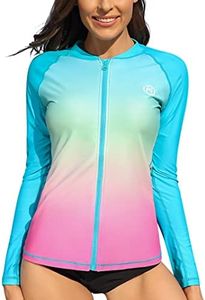 ATTRACO Womens Rash Guards Long Sleeve Swimming Shirts Zip Up Swim Jacket UPF 50+ 3X Blue Pink