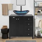 Puluomis 32-Inch Traditional Bathroom Vanity Set in Black Finish, Single Bathroom Vanity with 4 Drawers, Blue Boat Sink Top with Single Faucet Hole